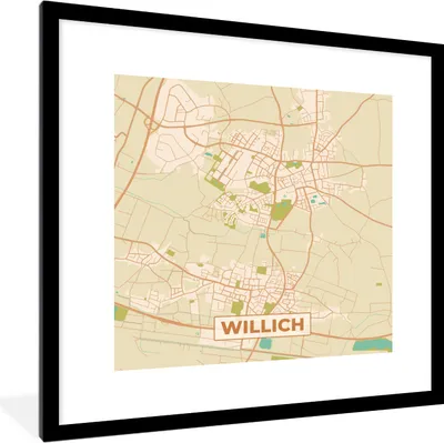 Produktbild von MuchoWow® Gerahmtes Poster Vintage - Karte - Willich - Stadtplan - Karte 40x40 cm - Poster mit Schwarzem Bilderrahmen Wandposter Rahmen Foto Bilder - Poster - Plakat im Rahmen