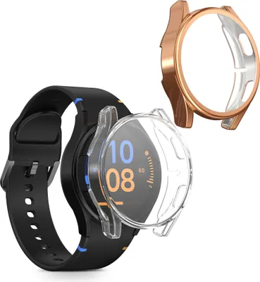 Produktbild von kwmobile 2x Schutzhülle kompatibel mit Samsung Galaxy Watch FE 40mm Hülle - Fullbody Cover Set aus Silikon - Transparent Rosegold