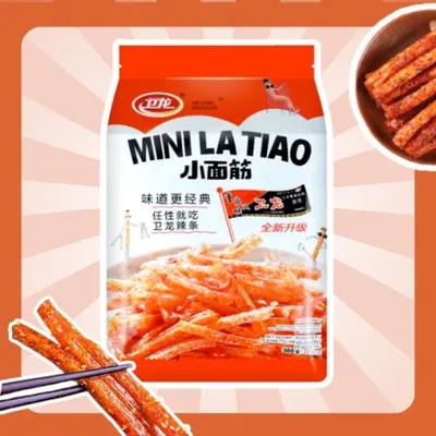 Produktbild von Wei Long Latiao – Hot & Spicy Mini | Scharf-Würziger Weizengluten-Snack | 360 g+Heartforcards Versandschutz