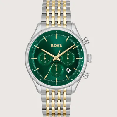 Produktbild von Chronograph mit grünem Zifferblatt und zweifarbigem Gliederarmband HB1514081