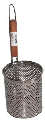 Produktbild von 002 Nudel Skimmer rund Ø 12 cm Nudelsieb 002 Eintauchsieb mit flachem Boden, Holzgriff