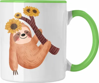 Produktbild von Trendation - Süße Faultier Tasse Geschenk Ballong Geschenkidee Mädchen Jungs Coole Grafik (Grün)