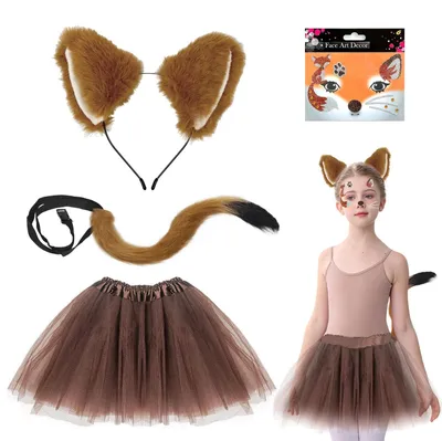 Immagine prodotto di Solidchoice - Set di 4 costumi da volpe per bambini - Include fascia per capelli e adesivi per tatuaggi