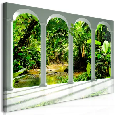Produktbild von Wandbild Mega XXXL Fensterblick 250x125 cm Einteiliger XXL-Format Kunstdruck zur Selbstmontage Leinwandbilder moderne Bilder DIY Wanddekoration Wohnung Deko Landschaft Dschungel c-C-0400-ak-e