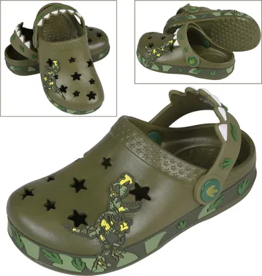 Produktbild von Dinosaurier grüne Crocs für Jungen, leichte Flip-Flops für Jungen 22 EU / 5 UK