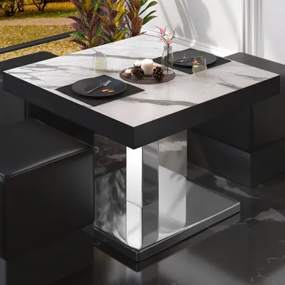 Produktbild von BM | Bistro Loungetisch | B:T:H 70 x 70 x 41 cm | Weiß Marmor / Edelstahl | Bistro Tisch Loungetisch