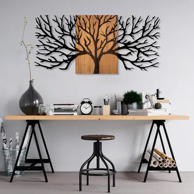 Produktbild von Wallity, Tree- SKL2314, Schwarz,,Nussbaumfarbe, Sonstige Wohndekorationen, 150 x 3 x 70 cm, 50% Holz (Dicke: 3 cm) / 50% Metall (Dicke: 1