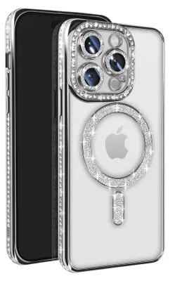 Immagine prodotto di Avizar, custodia diamantata per iPhone 14 Pro MagSafe, contorno strass, argento