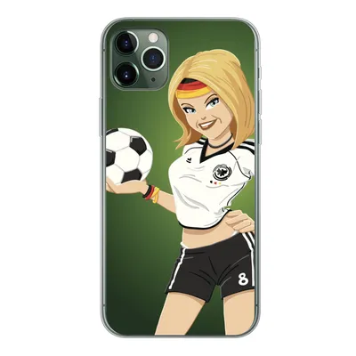 Produktbild von MuchoWow® Handyhülle Schutzhülle Hülle für iPhone 11 Pro Max Illustration eines Mädchens mit deutscher Kleidung und einem Fußball - Mädchen - Kinder Silikon Softcase Handy Hülle - Schutz