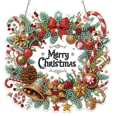 Produktbild von Weihnachtskranz Diamond Painting Anhänger 5D Bastelset Hängendes Ornament für Tür Fenster Wand