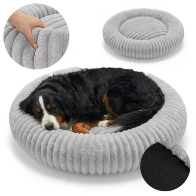 Produktbild von Domarex Dogguru Royal Lounge Rundes Hundebett Donut Hundesofa Rabbit Fur Plüsch Anti-Rutsch Waschbarer Schlafplatz, XL / Grau