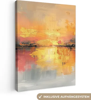 Produktbild von MuchoWow® - Leinwandbilder - Modern - Abstrakt - Gold - Rosa, Wandbild, Wanddeko Bilder Wohnzimmer, 30x40 cm