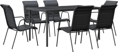 Immagine prodotto di set da pranzo da giardino 7 pezzi in acciaio nero e textilene