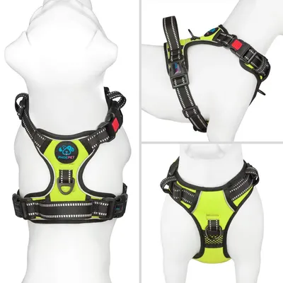 Imagen del producto de Arnés reflectante para perros, marca Phoepet, antideslizante, ajustable, talla L, color verde