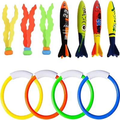 Produktbild von Tauchspielzeug, Unterwasser-Kinder, 4 Tauchringe, 3 Algenspielzeuge, 4 Fischspielzeuge, Tauchspielzeug-Set für Kinder, Schwimmbad (11-teilig)
