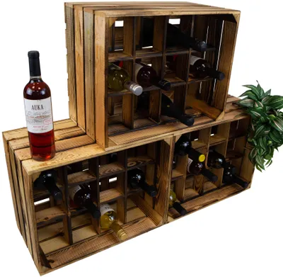Produktbild von 3er Set Flaschenregal geflammt Serie Henry 50x40x30cm mit 12 Einlagefächern