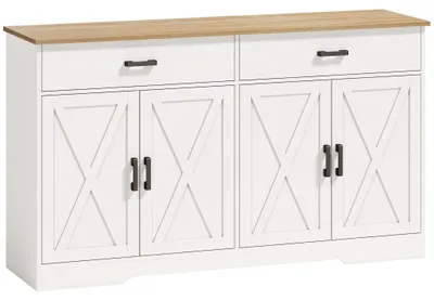 Zdjęcie produktu dla Kredens w stylu farmhouse, 140 cm, 2 szuflady, biały