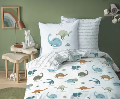 Produktbild von Bettwäsche Dinosaurier Dino Tiere 135x200 + 80x80 cm, 100 % Baumwolle, Renforcé, 2 teilig, Bettwäsche für Jungen und Mädchen