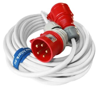 Image de Rallonge triphasée CEE avec fiche coudée BLANC H05VV-F 5x2,5 2m