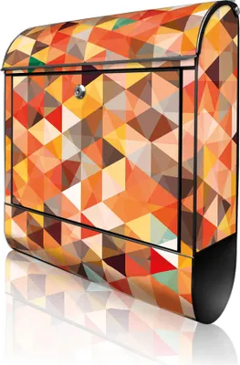 Zdjęcie produktu dla banjado Design Skrzynka pocztowa stalowa czarna z przegródką na gazety, malowana proszkowo „Kaleidoskop” 38 x 46 x 12,5 cm i 2 klucze – skrzynka pocztowa A4 z otworem na listy, wraz z materiałami montażowymi [BK 10403]