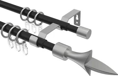 Produktbild von Interdeco Gardinenstange ausziehbar / Teleskop-Vorhangstange Schwarz / Silbergrau, Typ Hera Lily (Lilie), 16/13 mm Ø 2-läufig, 70-120 cm ausziehbar