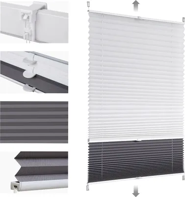 Zdjęcie produktu dla Sekey Roleta plisowana 80×200 cm bez wiercenia Dzień+Noc Roleta plisowana Biała+Szara Nieprzezroczysta Roleta plisowana Clampfix 100% zaciemniająca ochrona prywatności okien