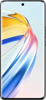 A smartphone with a colorful, abstract wallpaper displayed on its screen.