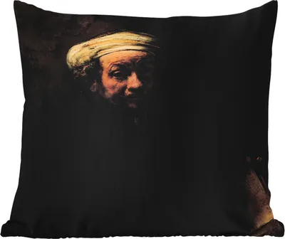 Produktbild von MuchoWow® Outdoor Kissen - Selbstbildnis als Apostel Paulus - Gemälde von Rembrandt van Rijn - 40x40 cm - Wetterfest - Lounge Kissen - Kopfkissen - Interieur - Polster mit Bild