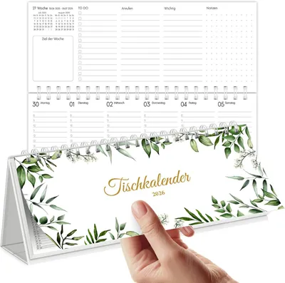 Immagine prodotto di Calendario da tavolo 2026, 13 mesi, dimensioni 29,7 x 11,7 cm, con panoramica settimanale, ideale per la pianificazione