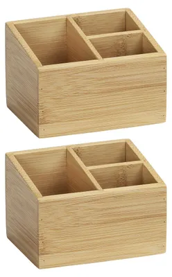 Produktbild von WENKO 2er Set Bambus Organizer Terra 3 Fächer Box Aufbewahrung Bad Küche WC Büro