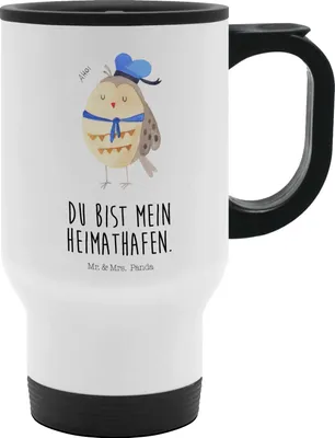 Produktbild von Mr. & Mrs. Panda Thermobecher Eule Matrose - Weiß - Geschenk, Heimathafen, To Go, Ehe, Kaffeebecher, Freundin, Owl, Hochzeitstag, Kaffee-Thermobecher, To-Go-Becher