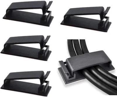 Produktbild von 50 Stück selbstklebende Kabelhalter, verstellbare Kabelorganizer klebende Kabelklemmen Kabelschnurhalter für PC Laptop Ethernet-Kabel Büro Arbeitsplatz (Schwarz)