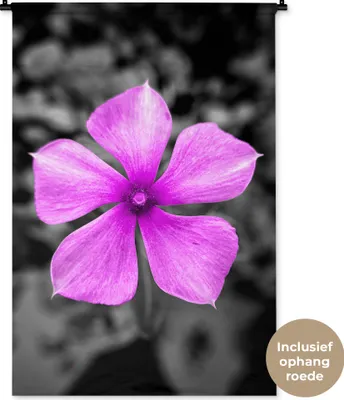Produktbild von MuchoWow® Wandteppich Wandbehang Blumen - Schwarz - Weiß - Lila 90x135 cm Tapisserie Dekoration Wandtuch - Baumwolle - Wandskulptur
