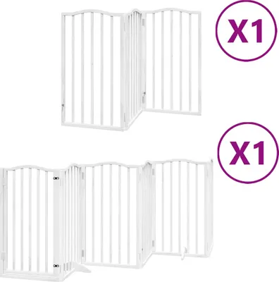 Produktbild von vidaXL 9-tlg. Hundetor mit Tür Faltbar Weiß 450 cm Pappelholz
