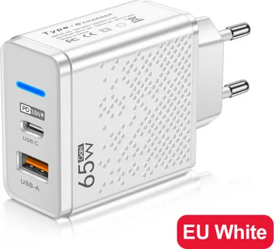 Image de 65w Chargeur Usb Prise de charge rapide Pd Qc 3.0 Type C Adaptateur Compatible pour Iphone Ipad Tablet blanc EU
