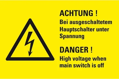 Produktbild von Dreifke® Aufkleber I Warn-Kombischild Achtung! Bei ausgesch.Hauptschalter., p...