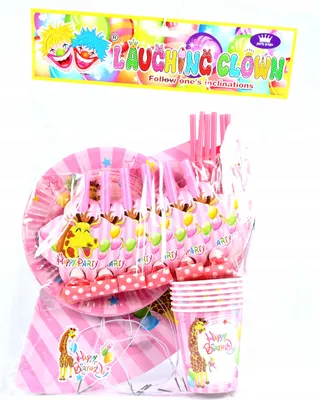 Produktbild von Partygeschirr Set Giraffe Rosa Geburtstag Kinder Teller Becher Hüte Deko 36 Teile