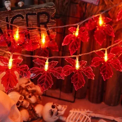 Lichterkette 1,5 m, 10 LEDs, Ahornblätter, Herbstdeko