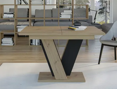 Obrázek produktu pro INOBA home Artisan dub/černá rozkládací jídelní stůl Š: 120–160 cm V: 75 cm H: 90 cm – moderní jídelní stůl – stůl do jídelny – jídelní stůl – kuchyňský stůl – jídelní stoly z kolekce Lunar