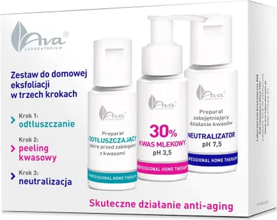 Obrázek produktu pro AVA, Professional Home Therapy Zestaw do domowej eksfoliacji z 30% kwasem mlekowym, 3 x 50 ml