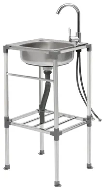 Obrázek produktu pro Multifunkční umyvadlo – volně stojící umyvadlo – 42 × 37 × 83 cm – nerezová ocel – odkládací plocha – páková baterie pro teplou a studenou vodu – nosnost 60 kg – stříbrná