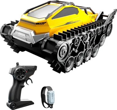 Obrázek produktu pro Dálkově ovládané kaskadérské auto, obojživelné obrněné vozidlo 2,4 GHz, terénní hračka do země/vody, dárky pro děti, chlapce a dívky, černo-žlutá barva