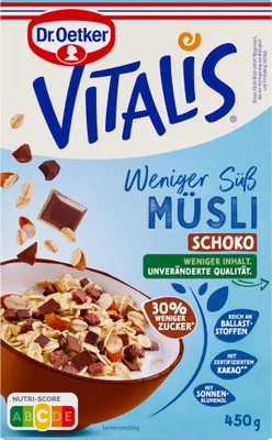 Immagine prodotto di Muesli al cioccolato meno dolce Dr Oetker Vitalis confezione da 450 g