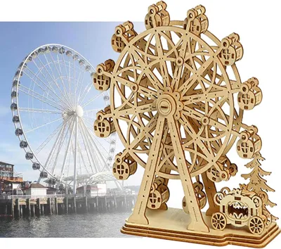 Productafbeelding van 3D-houten puzzel, reuzenrad, mechanisch model, doe-het-zelf bouwpakket, voor volwassenen