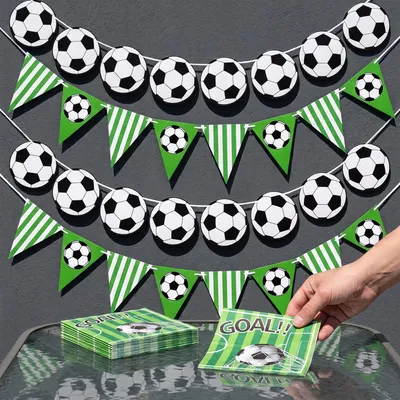 Fußball-Dekoset: Banner, Girlande & Servietten für Kinderparty