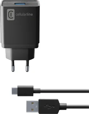 Produktbild von Cellularline USB Charger 10W - USB-C Netzladegerät 10 W mit USB-C-Kabel, Drinnen, AC, 1 m, Schwarz