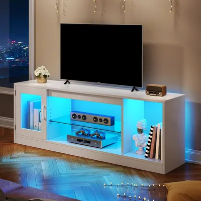 TV-Kombination 148 cm, LED-Beleuchtung, offene Glasablagen, Schrank