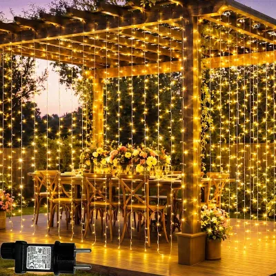 Imagen del producto de Cortina de luces para interior y exterior, 3 x 3 metros, 300 LEDs, guirnalda de luces, cortina luminosa