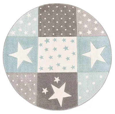 Produktbild von TT Home Kinderzimmer Teppich Konturenschnitt 3D Optik Geometrisches Karo Muster Blau Größe 120 cm Rund