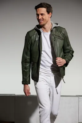 Produktbild von Jilani - Herren Lederjacke Kapuze Lammnappa dunkelgrün : 58